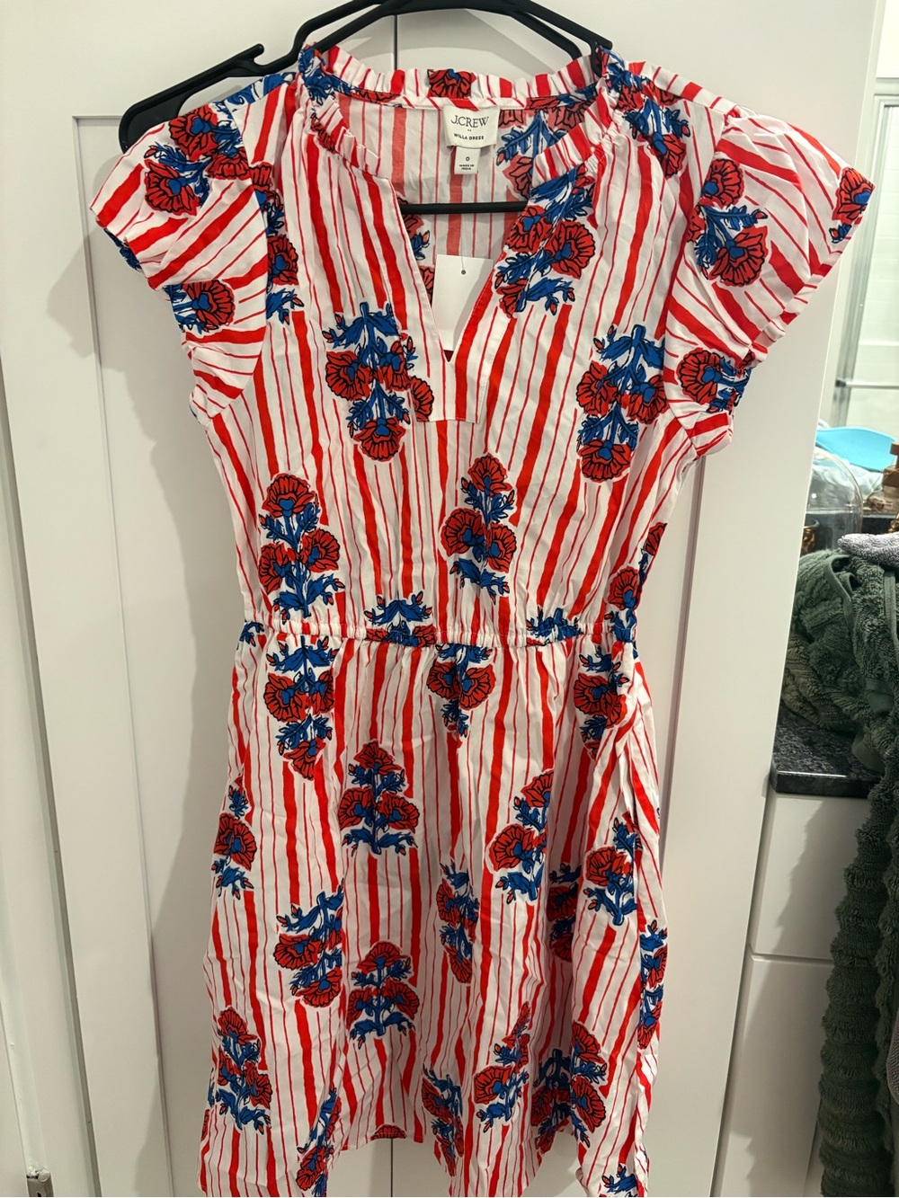 J. Crew Red & Blue Floral Stripe Mini Dress